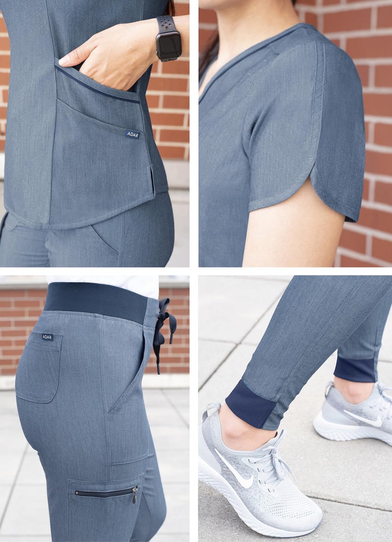 Adar Uniforms Adar Pro Heather Modern Athletic Scrub Set For Women - Modern V-Neck Scrub Top & Yoga Jogger Scrub Pants - P9500H - Heather Navy - XL - Image 5